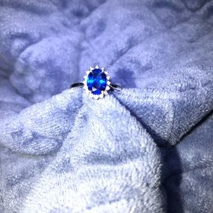 Blue Simulated Sapphire 10k White Gold Ring